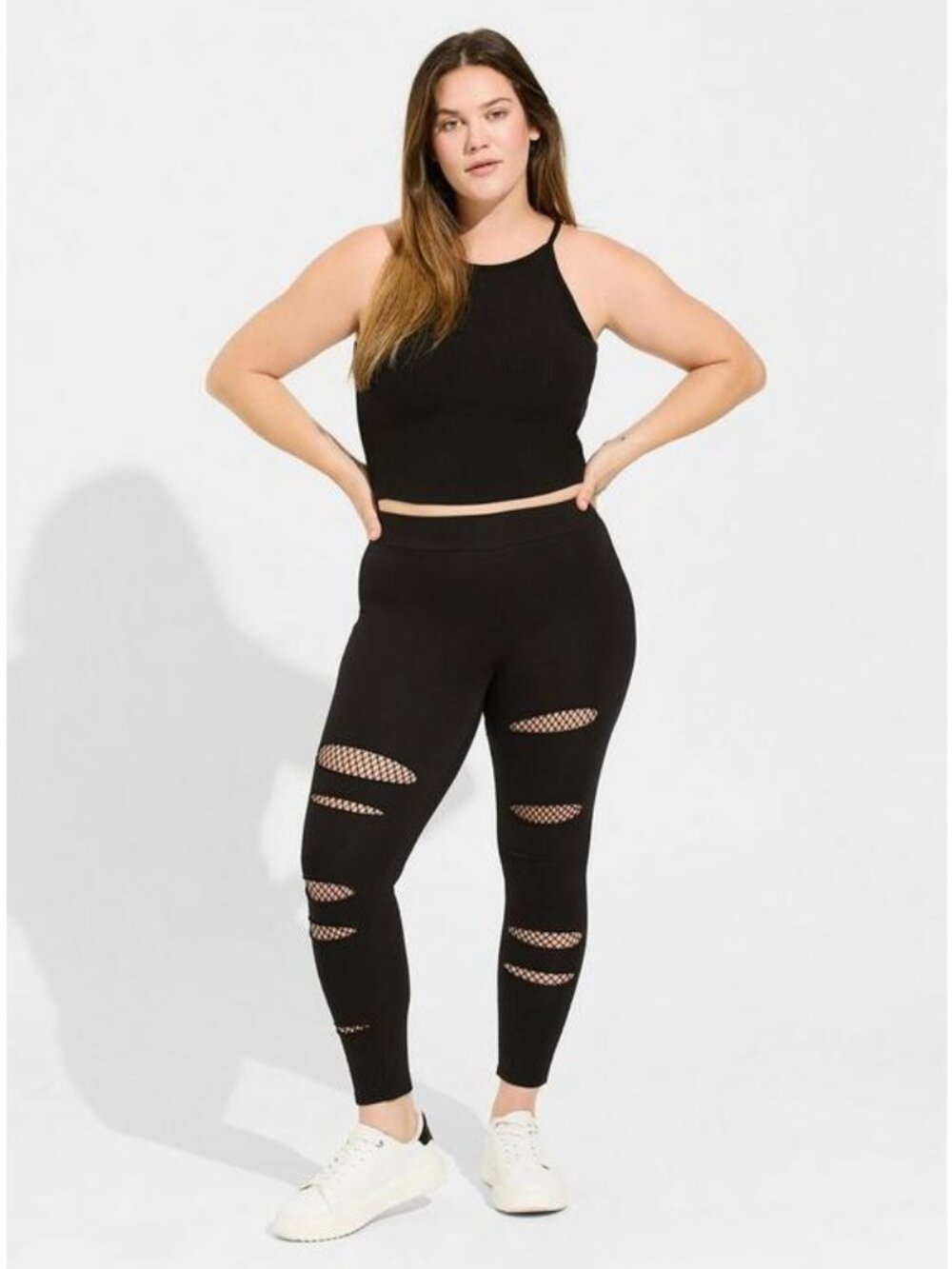 Torrid Fishnet Slashed Legging 1X 14 16 Plus Mesh Distressed Black Goth Punk Alt